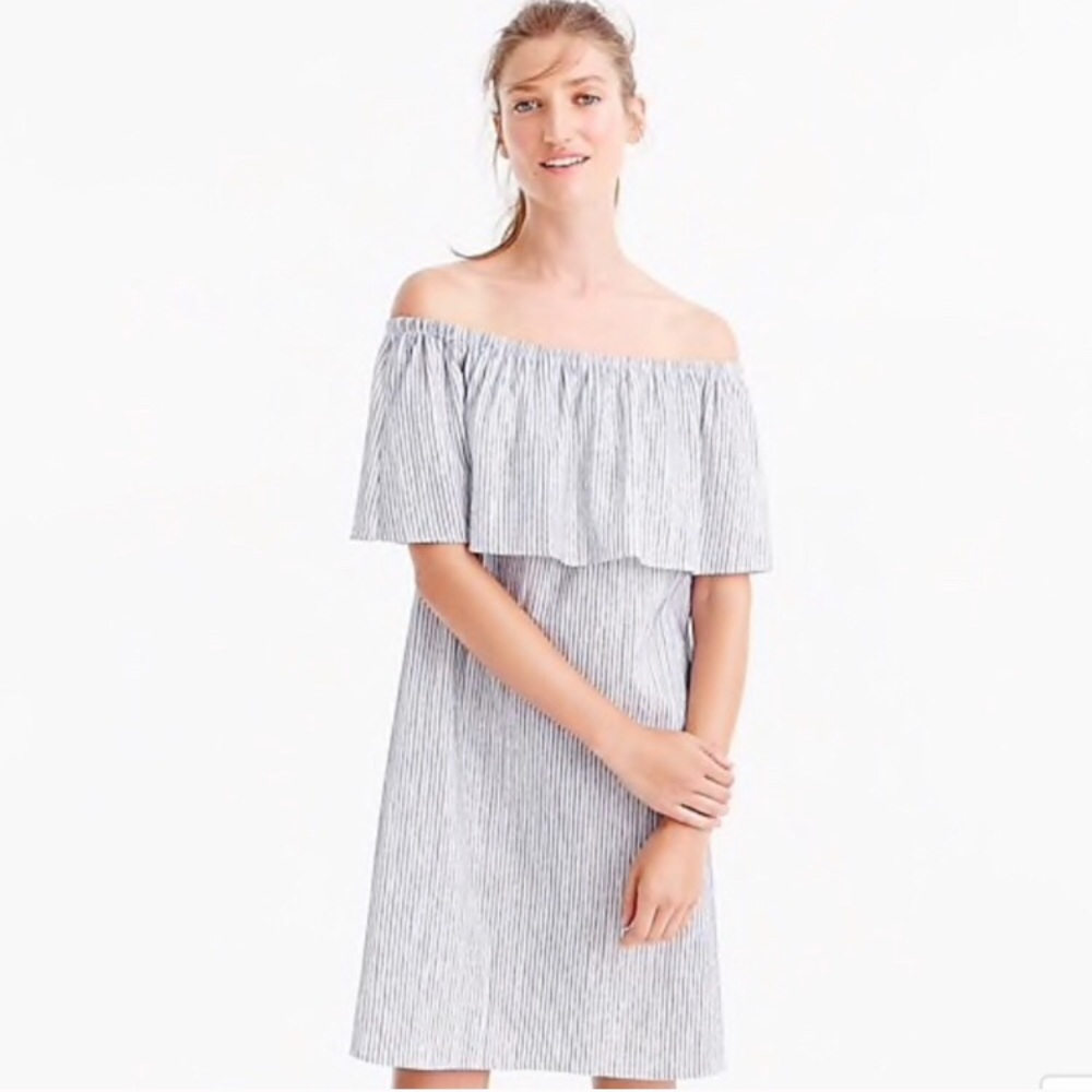 J. Crew Striped Off the Shoulder Dress